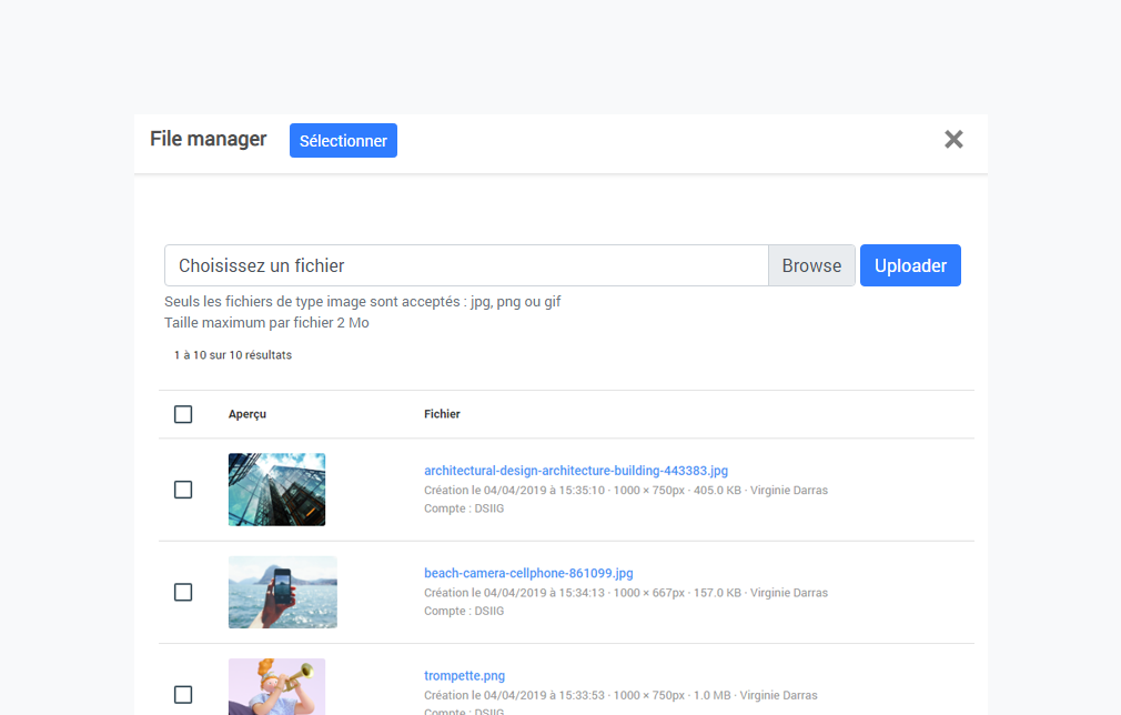 Gestionnaire d’images (File manager)